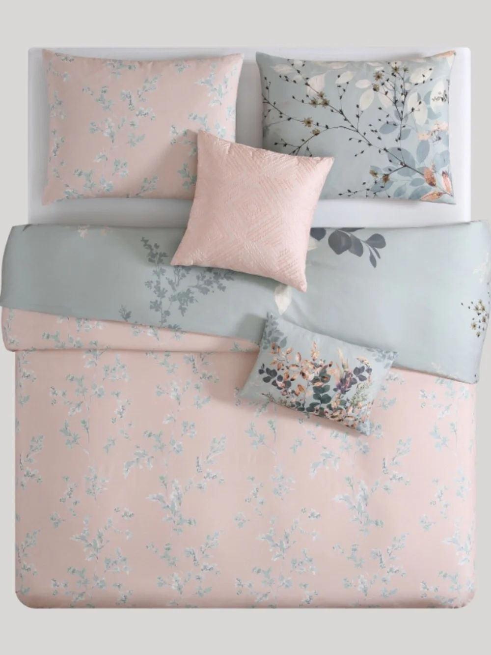 Bebejan Peach Leaves on Sage Reversible King Comforter Set - Picture 3 of 4